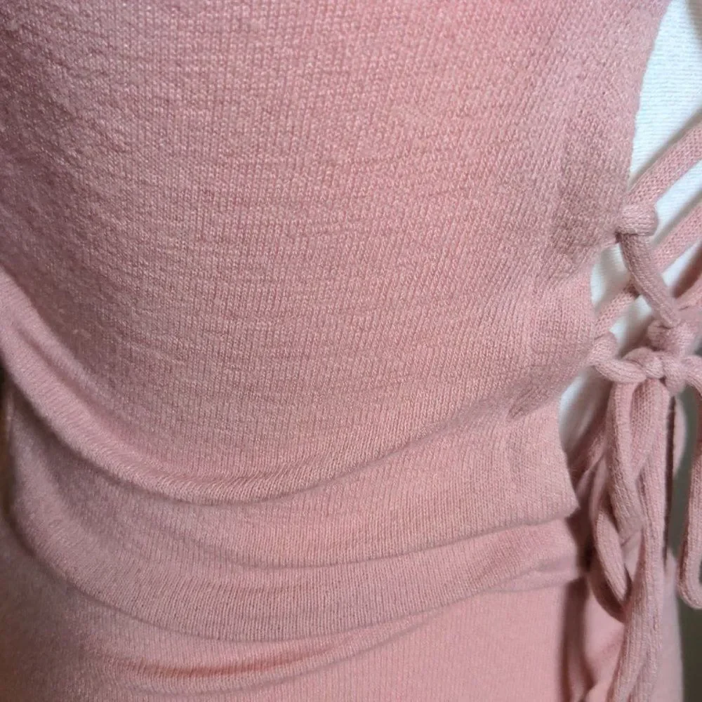 Aritzia Wilfred Free Dress Bodycon Mini Pink Knit Lace Up Corset Size XS